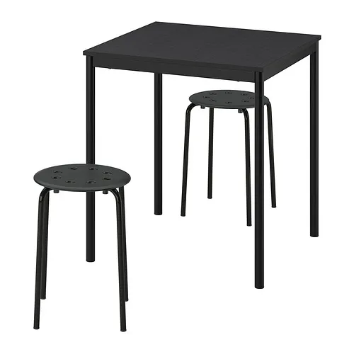 MARIUS/SANDSBERG Table and 2 stools, black black/black, 67x67 cm